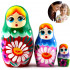 Multicolored Micro Matryoshka with meadow flowers Set 3 Pcs