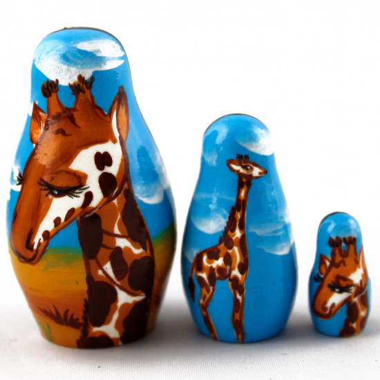 Micro Matryoshka with Figurines Giraffe Set 3 Pcs