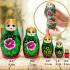 Matryoshka in Green Head Scarf and Sarafan with Rose Flowers Set of 5 pcs