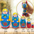 Russian Doll in Blue Head Scarf and Light Blue Sundress with Red Flowers Set of 5 pcs