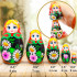 Russian Doll with Hand Painted Bouquet of Lily and Daisy Flowers Set of 5 pcs