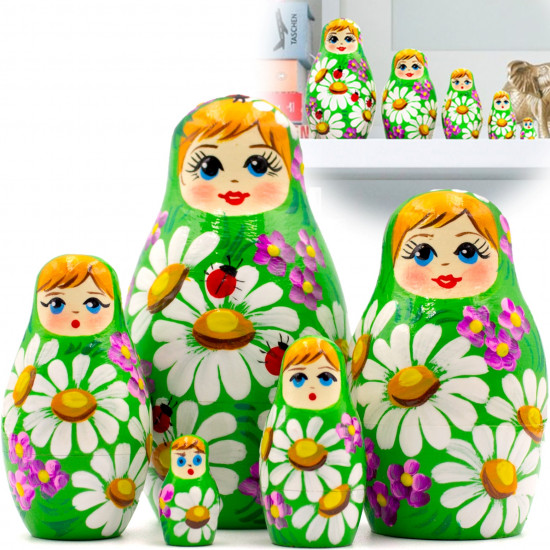 Russian Doll in Summer Dress with Colorful Daisy Flowers Set of 5 pcs