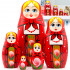 Russian Doll in Red Sundress with Ornaments Set of 5 pcs
