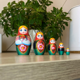 Matryoshka Doll in Belarussian Traditional Sarafan with Ornaments Set of 5 pcs