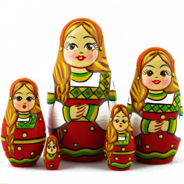 Russian Doll in Slavic Folk Dress with Ornament Set of 5 pcs 
