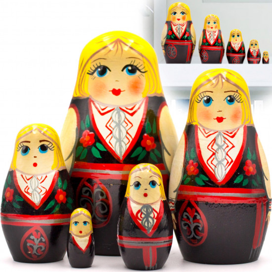 Matryoshka Doll in Norwegian Folk Costume Bunad Set of 5 pcs