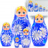 Blue Russian Doll in Sarafan with Daisy Flowers Set of 5 pcs