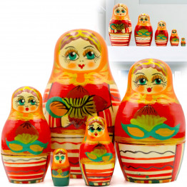 Russian Doll in Orange Dress with Hazelnuts Set of 5 pcs