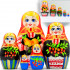 Russian Doll in Sarafan Dress with Russian Ornament and Apples, Pears and Red Currant Set of 5 pcs