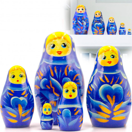Blue Russian Doll for Blue Room Decor Set of 5 pcs
