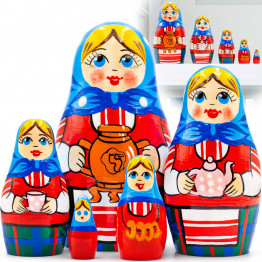 Russian Doll in Folk Dress with Russian Samovar Set of 5 pcs
