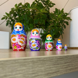 Russian Doll in Colorful Sarafan Dress with Meadow Flowers Set of 5 pcs