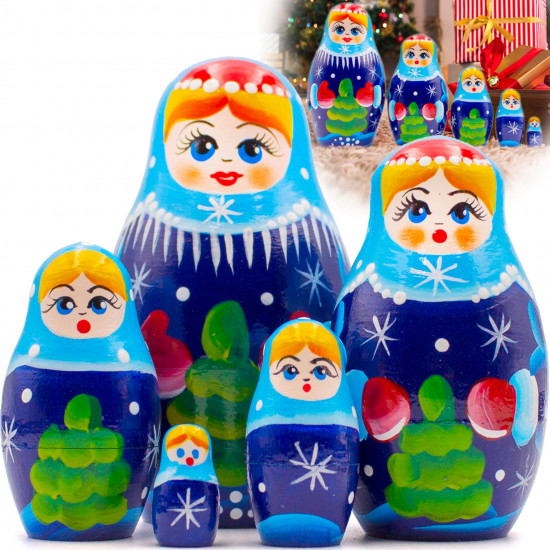 Russian Christmas Nesting Dolls Set of 5 pcs