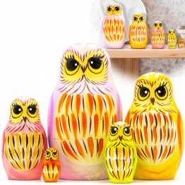 Matryoshka Doll with Owl Figurines Set of 5 pcs