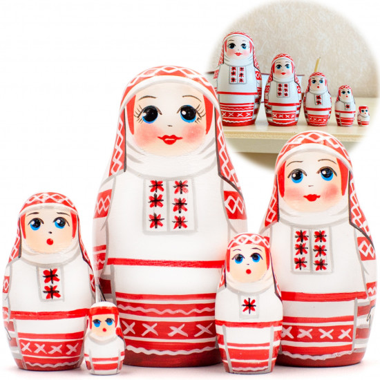 Traditional Russian Doll in Belarusian National Clothes Set 5 pcs