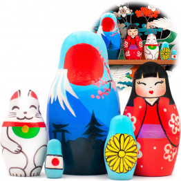 Japanese Nesting Dolls Set of 5 pcs - Japanese Room Decor