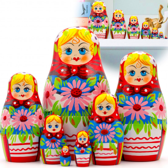 Russian Matryoshka Dolls with Hand Painted Lily Bouquet Set of 7 pcs
