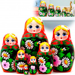 Matryoshka Doll with Hand Painted Bouquet of Lily and Daisy Flowers Set of 7 pcs