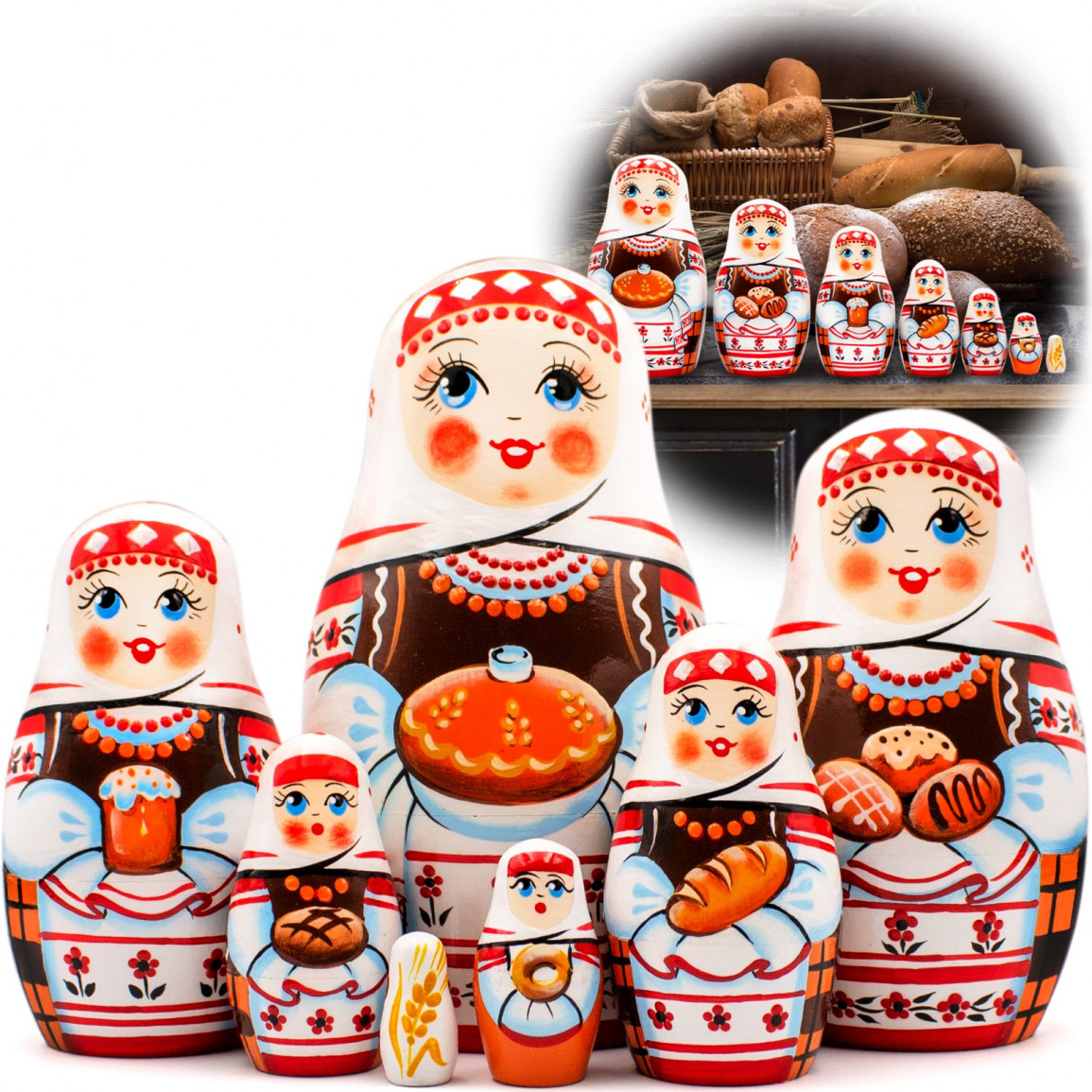 Matryoshka Russian Nesting Dolls Belarusian Girl Babushka Wooden Set 7 Pcs 