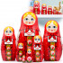 Nesting Dolls in Hand Painted Red Head Scarf and Sarafan Dress with Ornaments Set of 7 pcs