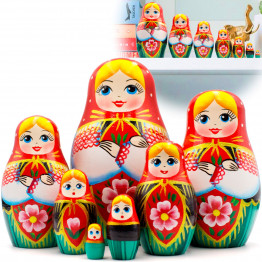 Matryoshka Doll in Belarussian Traditional Sarafan Dress with Ornaments Set of 7 pcs