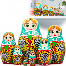 Matryoshka Nesting Dolls in Sunflower Sundress for Women Set of 7 pcs