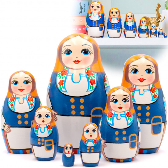 Nesting Dolls in Finnish Folk Costume Munsala Set of 7 pcs