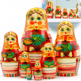 Matryoshka Nesting Dolls in Orange Dress and Head Scarf with Hazelnuts Set of 7 pcs