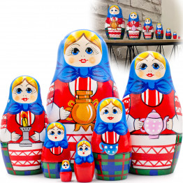 Matryoshka Nesting Dolls in Traditional Dress with Russian Samovar Set of 7 pcs