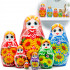 Colorful Russian Doll in Sarafan Dress with Hand Painted Yellow Gerberas Flowers Set of 7 pcs