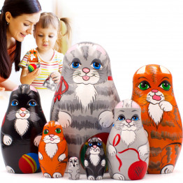 Cat Nesting Dolls Set of 7 pcs - Matryoshka Nesting Dolls with Cat Figurines