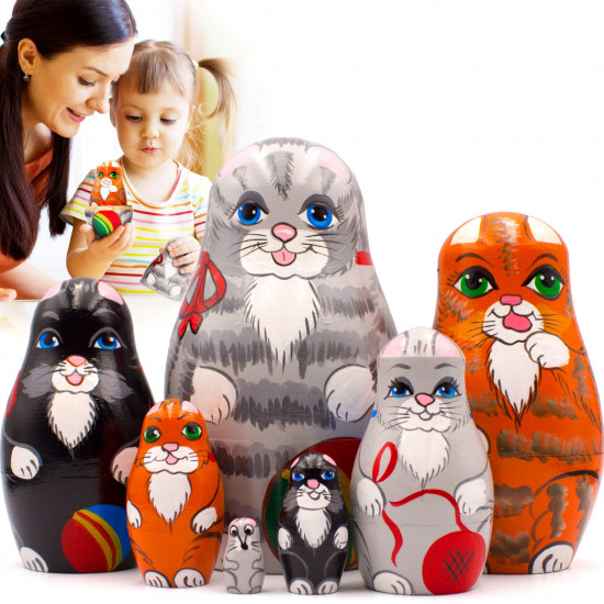 Cat Nesting Dolls Set of 7 pcs - Matryoshka Nesting Dolls with Cat Figurines
