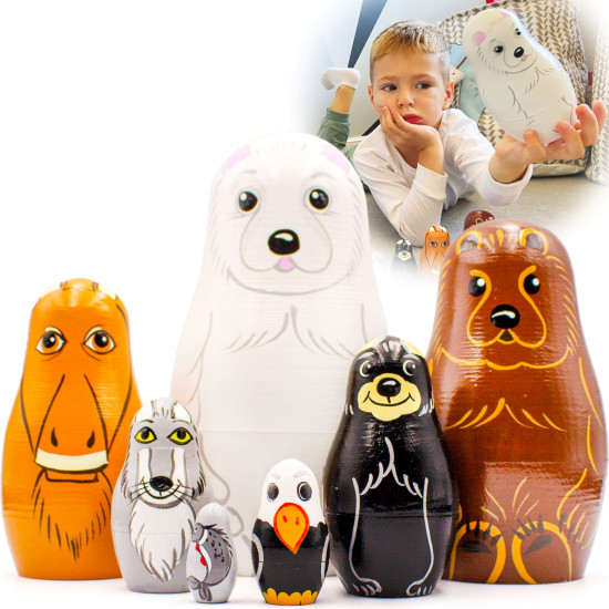 Matryoshka with Polar Animals Figurines Set of 7 pcs