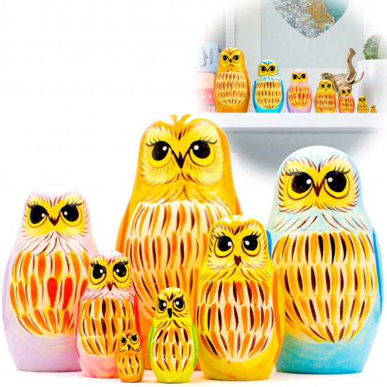 Owl Nesting Dolls Set of 7 pcs - Owl Decor