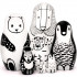 Black and White Wooden Animals Nesting Dolls Set of 7 pcs
