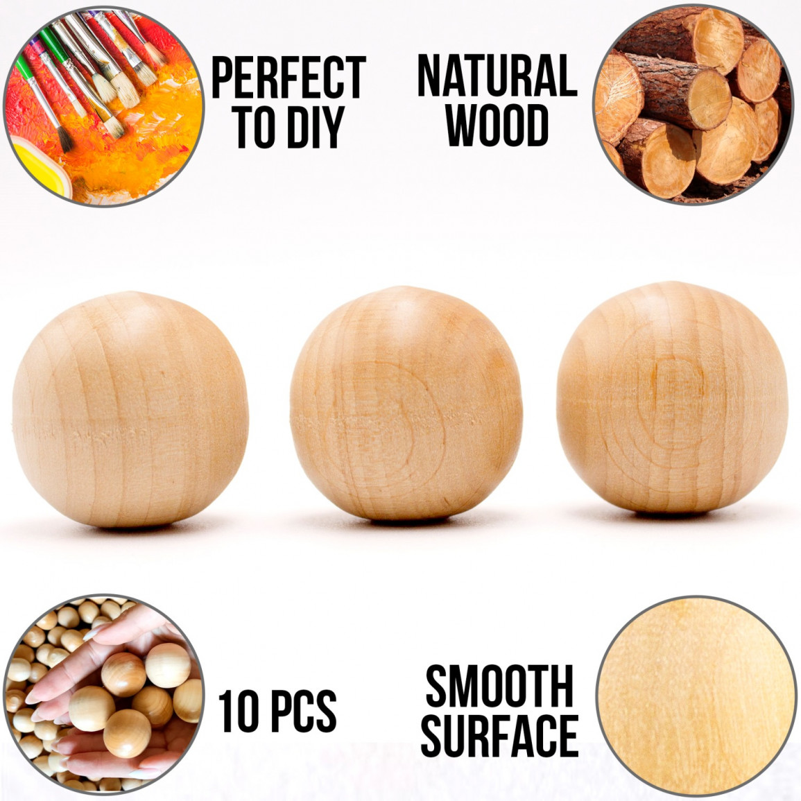 30mm Wood Beads, Bag of 10 Wood Balls for Crafts Unfinished, Wood Rounds  for Crafts and DIY Projects
