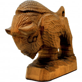Wooden Carved Decor Bison Statue Brown, 5.2 Inches