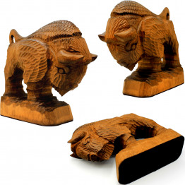 Wooden Carved Decor Bison Statue Brown, 5.2 Inches