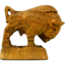 Wooden Figurine Bison Hand Carved 5.2 Inches