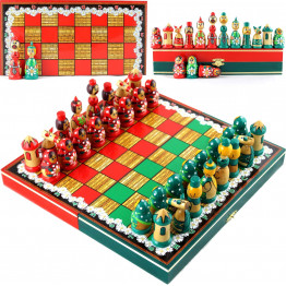 Chess Set Board Game Russian Dolls Folk Art Chamomile