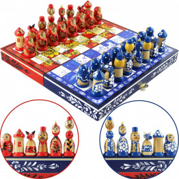 Khokhloma vs Gzhel Unique Chess Set 