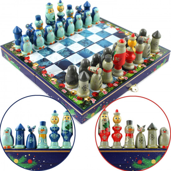 Winter Themed Chess Set in a shape of Matryoshka Dolls